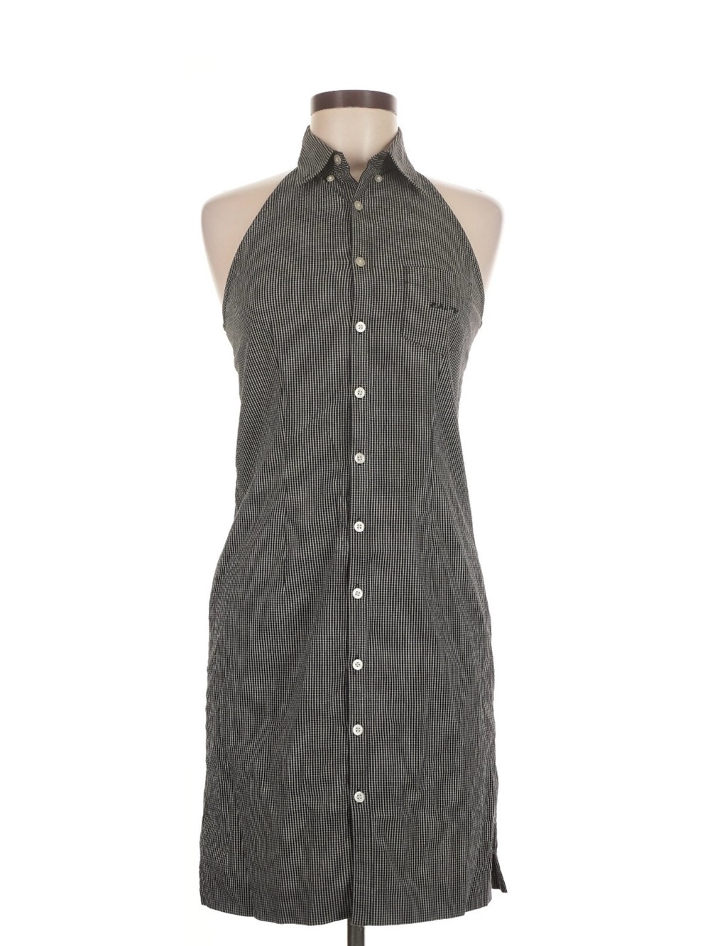 Vintage Ralph Lauren Halter Mini Dress Button Up 90s White Check Fitted Bodycon - Picture 2 of 5